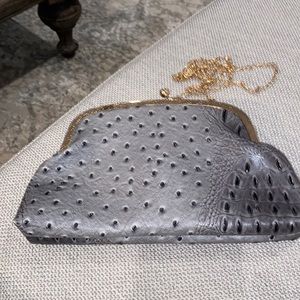 Black ostrich leather evening clutch